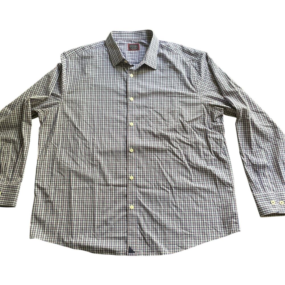UNTUCKit Men’s XXL Plaid Button Down Shirt Long Sleeve Stretch Nylon Blue Pink